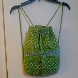 Vintage Vera Bradley Apple Green Drawstring Backpack